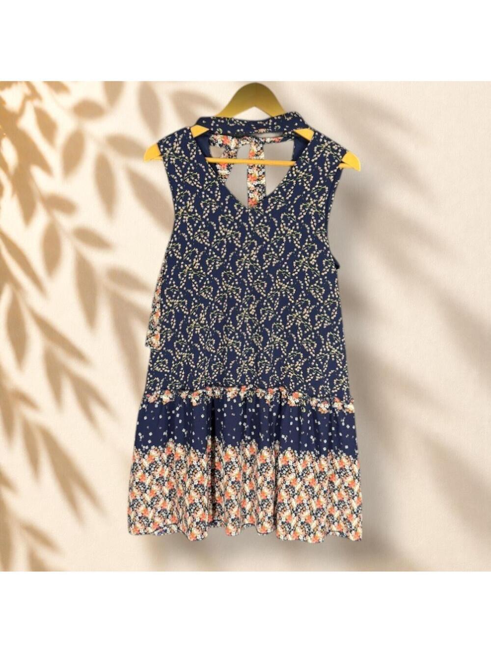 Entro Mini Dress Women M Medium Blue Floral Short V-Neck Sleeveless Casual